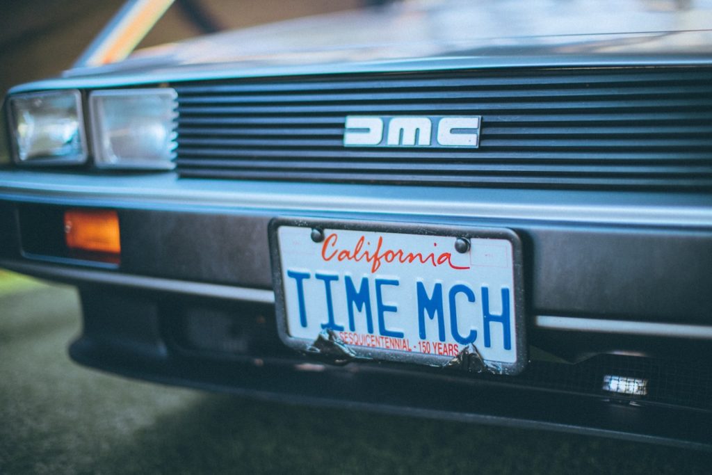 delorean license plate that says time machine
